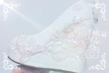 Załaduj obraz do przeglądarki galerii, Lace Supreme Bridal White Iridescent Chunky Glitter Wedding Custom Personalized Women Peep Toe Shoe Heel Size 3 4 5 6 7 8 Holographic
