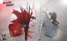 Załaduj obraz do przeglądarki galerii, Ice Vs Fire Dragon Heels Custom Black Red Spiked Prism Icicle Dead Sword Scales Glitter Blue Shoe Size 3 4 5 6 7 8  High Wedge Game
