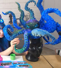 Cargar imagen en el visor de la galería, The Kraken Hat Headdress Fascinator Races Hand Steampunk Mermaid Black Blue Sea Abyss Creature Monster Mythical Octopus Squid Headband Piece
