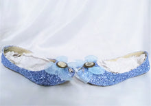 Load image into Gallery viewer, Alice in Wonderland Glow in the Dark Bottle Charm Blue Glitter Custom Dolly Ribbon Shoe Flat Wedding Bridal Size 3 4 5 6 7 8 Wedge Heel
