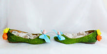 Load image into Gallery viewer, Alice In Wonderland Time For Tea Party Flower Custom Glitter Ribbon Blue Shoe Flat Size 3 4 5 6 7 8  High Heels Platform UK Mad Hatter Women
