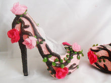 Załaduj obraz do przeglądarki galerii, Women Fantasy Summer Flower Custom Hand Sculpt Paint Tree Branch Leaves Pink Green Blue Shoe Heel Size 3 4 5 6 7 8  High Heels Platform UK
