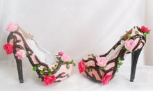 Załaduj obraz do przeglądarki galerii, Women Fantasy Summer Flower Custom Hand Sculpt Paint Tree Branch Leaves Pink Green Blue Shoe Heel Size 3 4 5 6 7 8  High Heels Platform UK
