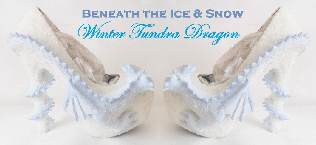 Winter Tundra Dragon Heels Custom Hand Sculpt Octopus Paint White Blue Shoe Kraken Size 3 4 5 6 7 8  High Mid Platform Ice Snow Fantasy Sea