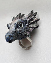 Load image into Gallery viewer, Dragon Head Ring Custom Hand Sculpt Paint Red Black Blue Gold Silver Adjustable Mens Womens Unisex Jewelry goth gothic alternative fashion
