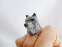 Load image into Gallery viewer, Wolf Head Faux Fur Ring Custom Hand Sculpt Paint Winter Silver Adjustable Mens Womens Unisex Jewelry Octopus Kraken inspired
