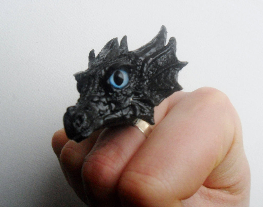 Dragon Head Ring Custom Hand Sculpt Paint Black Multicolour Adjustable Mens Womens Unisex Jewelry Goth Gothic rockabilly alternative