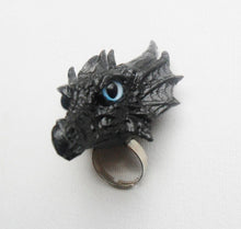 Load image into Gallery viewer, Dragon Head Ring Custom Hand Sculpt Paint Black Multicolour Adjustable Mens Womens Unisex Jewelry Goth Gothic rockabilly alternative
