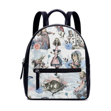 Load image into Gallery viewer, Alice in Wonderland Backpack White and Baby Blue Pattern
