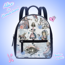 Charger l&#39;image dans la galerie, Alice in Wonderland Backpack White and Baby Blue Pattern
