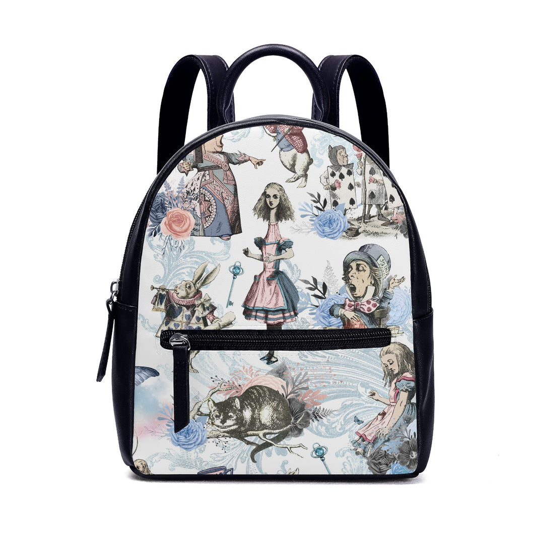 Alice in Wonderland Backpack White and Baby Blue Pattern