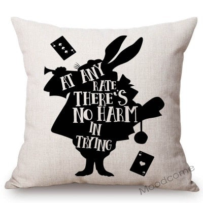 Nordic Black White Alice Wonderland Letters Print Quotes Art Home Decorative Sofa Throw Pillow Case Linen Kids' Cushion Cover