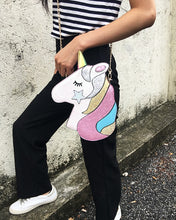 Załaduj obraz do przeglądarki galerii, Cute Fantasy Fashion Unicorn Design Pu Leather Laser Girl&#39;s Chain Purse Handbag Shoulder Bag Crossbody Mini Messenger Bag Flap
