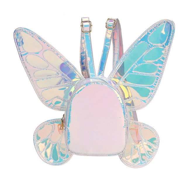 angel backpack with mini wings Fashion Women's Laser Holographic Leather Mini Backpack Butterfly Ange – ElusiveRabbit