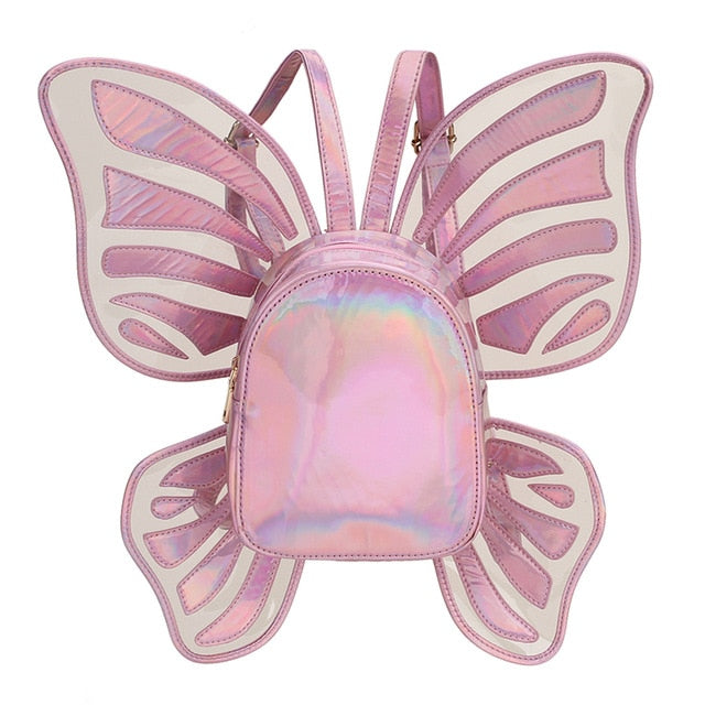 angel backpack with mini wings Fashion Women's Laser Holographic Leather Mini Backpack Butterfly Ange –  ElusiveRabbit