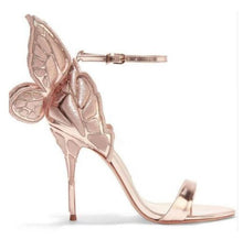 Lade das Bild in den Galerie-Viewer, Newest metallic embroidered leather sandals angel wings pumps bridal shoes butterfly ankle wrap high heels sandals Dress Sandals
