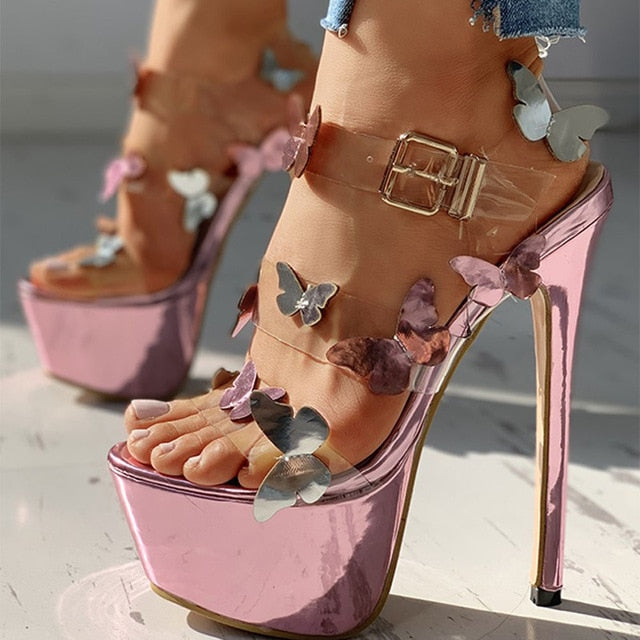 Fetish Extreme High Heels Women Summer Sandals Female Butterfly Sexy Party Wedding bridal Platform Shoes Woman