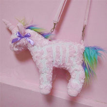 Załaduj obraz do przeglądarki galerii, Dark Punk unicorn backpack Gothic Rock pink Plush flying horse Skeleton stuffed Crossbody Bag high quality gift for friends
