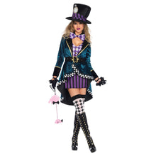 Carica l&#39;immagine nel visualizzatore di Gallery, Alice in Wonderland Clown Mad Hatter Costume for Adults Women Fantasias Sexy Magician Cosplay Halloween Carnival Magic Dress
