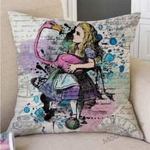 Carica l&#39;immagine nel visualizzatore di Gallery, Letter Print Alice in Wonderland Cartoon Decoration Sofa Throw Pillow Case Cotton Linen Square Cushion Cover Home Decor 45x45cm
