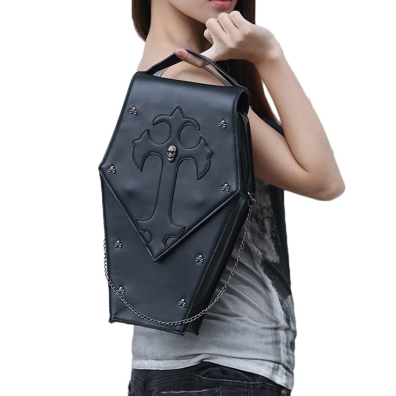 MLAFE Gothic Shoulder Bag Steampunk Shoulder Messenger Bag Rivet Skull Shoulder Bag Harajuku Shoulder Bag (Black)