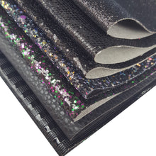 Załaduj obraz do przeglądarki galerii, 22*30cm Black Chunky Glitter Fabric Textured Faux Leather Sheets A4 size DIY Earring Hair Bow Accessories Handbag Materials
