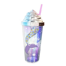 Załaduj obraz do przeglądarki galerii, Summer Straw Cup with Sealing Cover, Double-Layer Reusable Tumbler Cup with Mermaid Patterns, BPA Free
