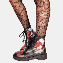 Lade das Bild in den Galerie-Viewer, Brand Big Size 43 Cool Skulls Butterfly Rose Flowers Printed Gothic Style Ankle Booties Fashion Boots Street Women Shoes
