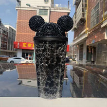 Load image into Gallery viewer, 500ML Mug Cute Mickey Plastic Cup Diamond Broken Ice Cup Rhinestone Cup Cute Simple Water Cup Straw Creative Double Cup
