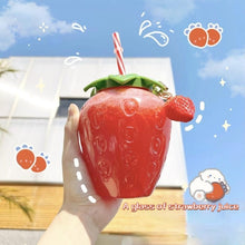 Load image into Gallery viewer, Summer cartoon kawaii strawberry straw cup plastic cup lovely girl milk tea coffee cup student portable water cup water bottle
