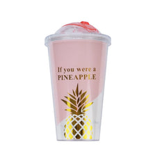 Charger l&#39;image dans la galerie, Pink Pineapple Coffee Mugs BPA Free Plastic Water Bottle Travel Mug Portable Tea Milk Juice Cup With Straw Drinkware 420ML 1pc
