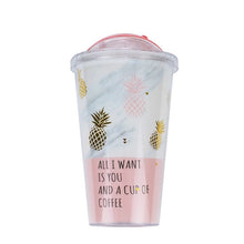 Load image into Gallery viewer, Pink Pineapple Coffee Mugs BPA Free Plastic Water Bottle Travel Mug Portable Tea Milk Juice Cup With Straw Drinkware 420ML 1pc
