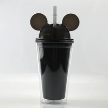 Load image into Gallery viewer, 500ML Mug Cute Mickey Plastic Cup Diamond Broken Ice Cup Rhinestone Cup Cute Simple Water Cup Straw Creative Double Cup
