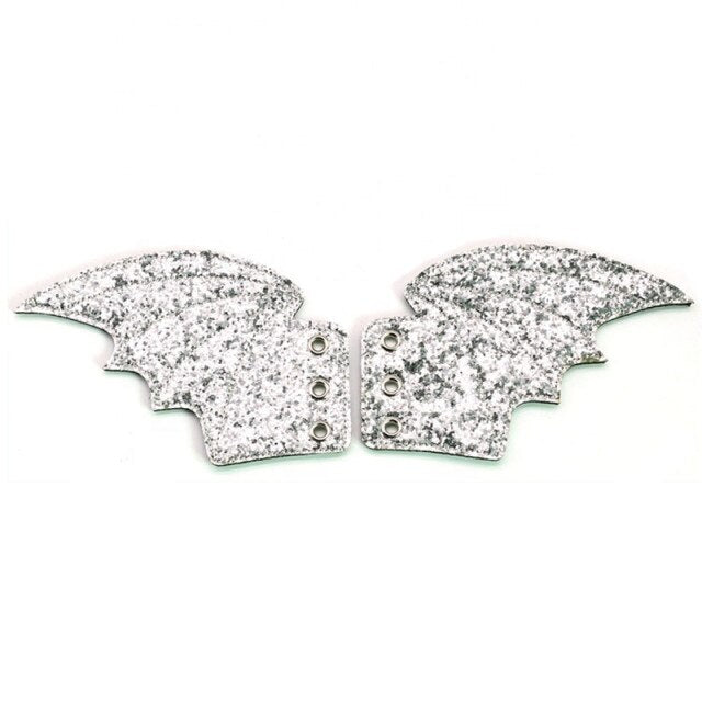 Black Silver Glitter Bats Shoes Wings Decorations Shoe DIY Accessory Black Big Bat