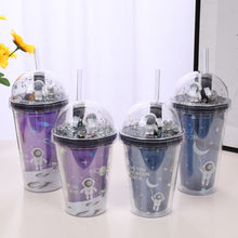 Load image into Gallery viewer, 380ml 500ml Interstellar Wandering Double Layer Straw Cup Creative Gift Astronaut Plastic Cup Children&#39;s Cute Colorful Water Cup
