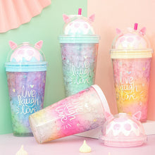 Carica l&#39;immagine nel visualizzatore di Gallery, Girl&#39;s Cat Claw Cup Korean Summer Ice Cup Double Layer Cooling Lovely Fresh Plastic Water Bottle With Straw And Cover
