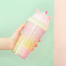 Load image into Gallery viewer, Girl&#39;s Cat Claw Cup Korean Summer Ice Cup Double Layer Cooling Lovely Fresh Plastic Water Bottle With Straw And Cover
