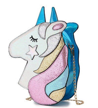 Załaduj obraz do przeglądarki galerii, Cute Fantasy Fashion Unicorn Design Pu Leather Laser Girl&#39;s Chain Purse Handbag Shoulder Bag Crossbody Mini Messenger Bag Flap
