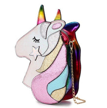 Load image into Gallery viewer, Cute Fantasy Fashion Unicorn Design Pu Leather Laser Girl&#39;s Chain Purse Handbag Shoulder Bag Crossbody Mini Messenger Bag Flap
