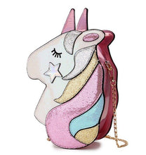 Carica l&#39;immagine nel visualizzatore di Gallery, Cute Fantasy Fashion Unicorn Design Pu Leather Laser Girl&#39;s Chain Purse Handbag Shoulder Bag Crossbody Mini Messenger Bag Flap
