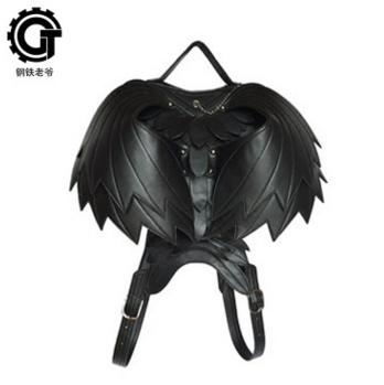 Punk Wings Leather Backpack Gothic Women's Men's Black Retro Backpack Steampunk Fashion Travel Casual Backpack