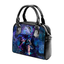 Carica l&#39;immagine nel visualizzatore di Gallery, Cosmic Wolf Gothic Nebula Galaxy Moon Christmas Birthday Bag Handbag Space Celestial star Shoulder Strap Faux Leather School Gifts for Her
