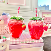 Charger l&#39;image dans la galerie, Summer cartoon kawaii strawberry straw cup plastic cup lovely girl milk tea coffee cup student portable water cup water bottle
