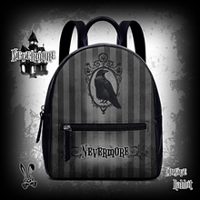 Load image into Gallery viewer, Nevermore Black Grey Edgar Allan Poe Raven Backpack Wednesday Addams
