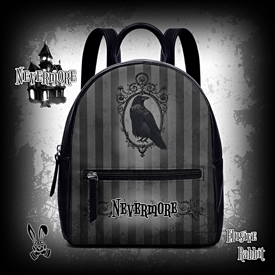 Nevermore Black Grey Edgar Allan Poe Raven Backpack Wednesday Addams